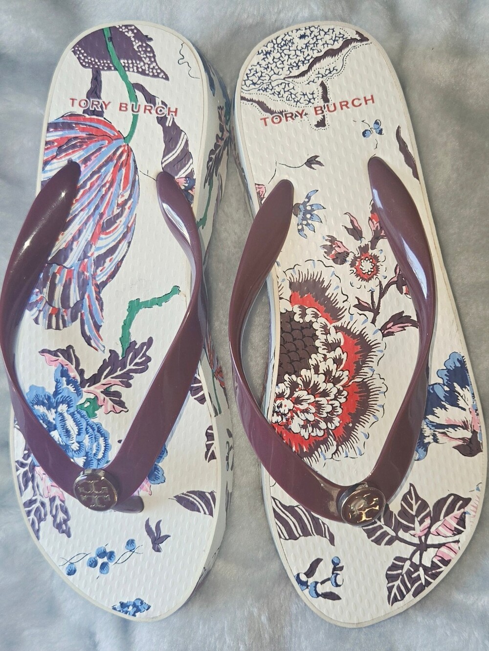 Tory Burch Women's Floral Flip Flops in Plum